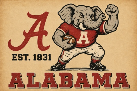 Alabama Elephant Football Vintage-Style Wall Art