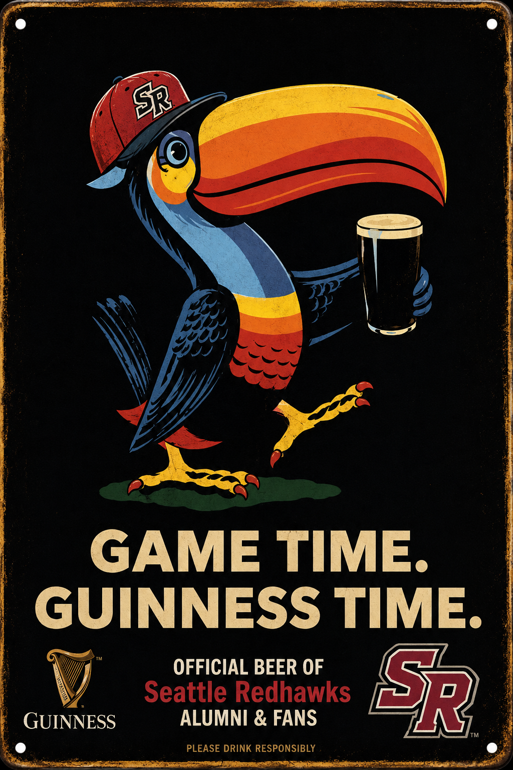 Guinness Game Time Seattle Redhawks Toucan Wall Sign
