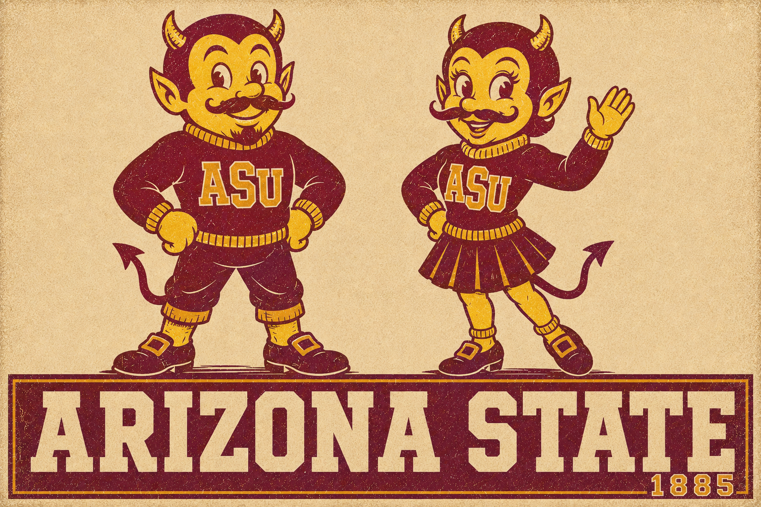Arizona State ASU Vintage-Style Devil Mascots Wall Art