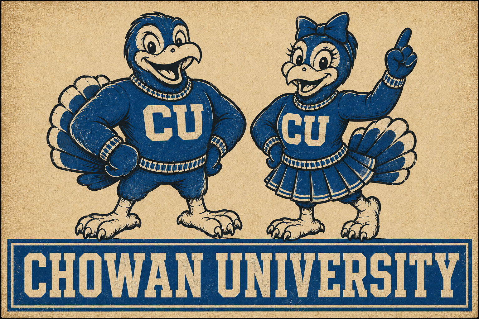 Chowan University Blue Bird Character Duo Wall Art