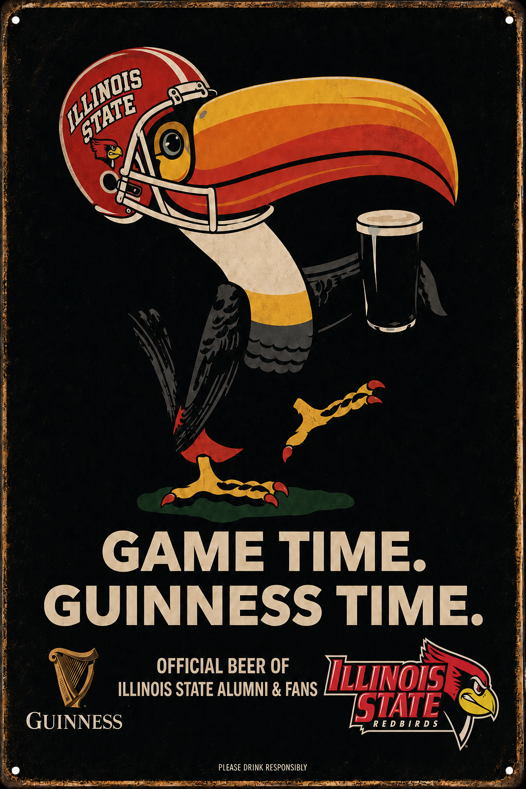 Illinois State Redbirds Guinness Game Time Metal Sign