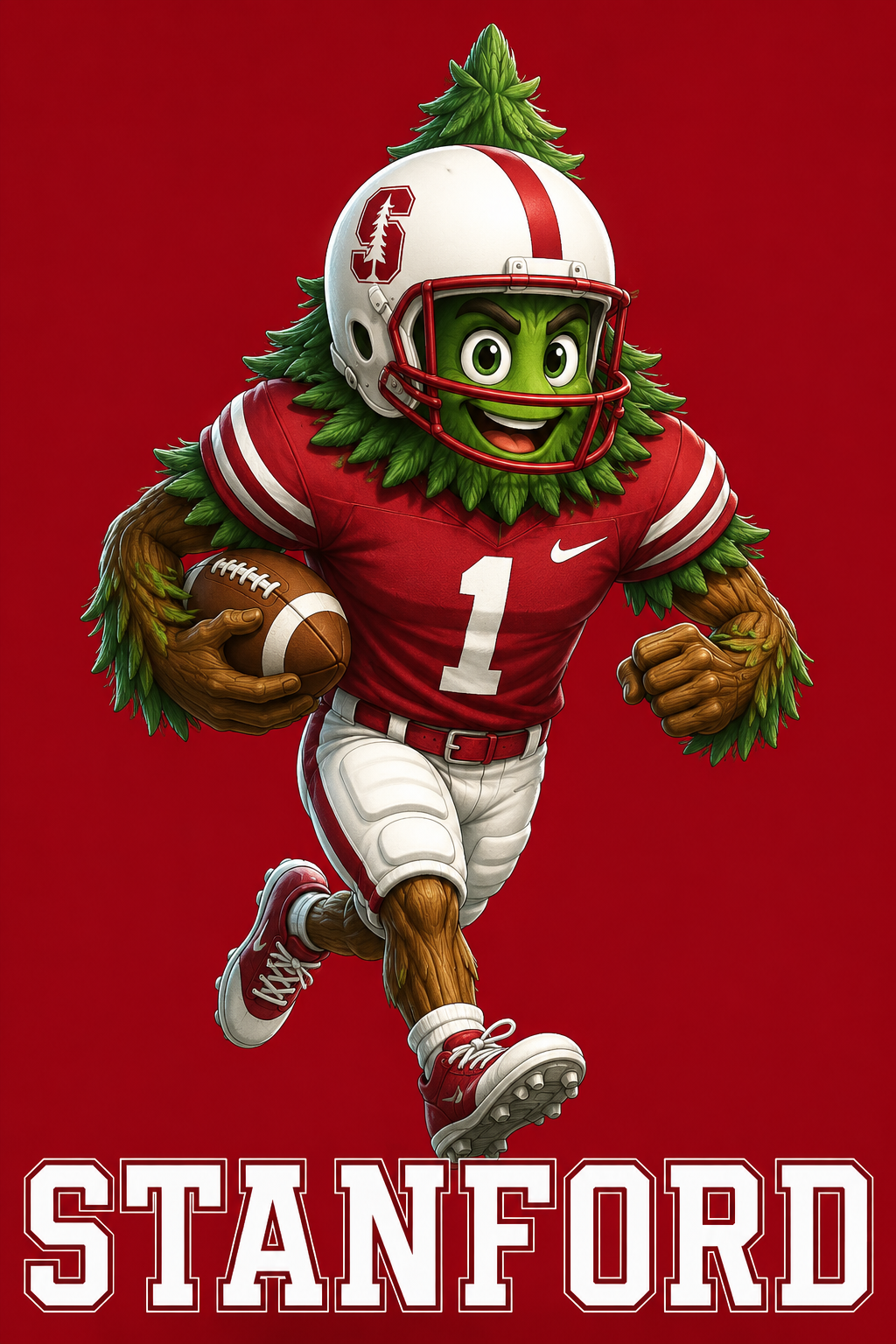 Stanford-Inspired Christmas Tree Football Wall Art Print
