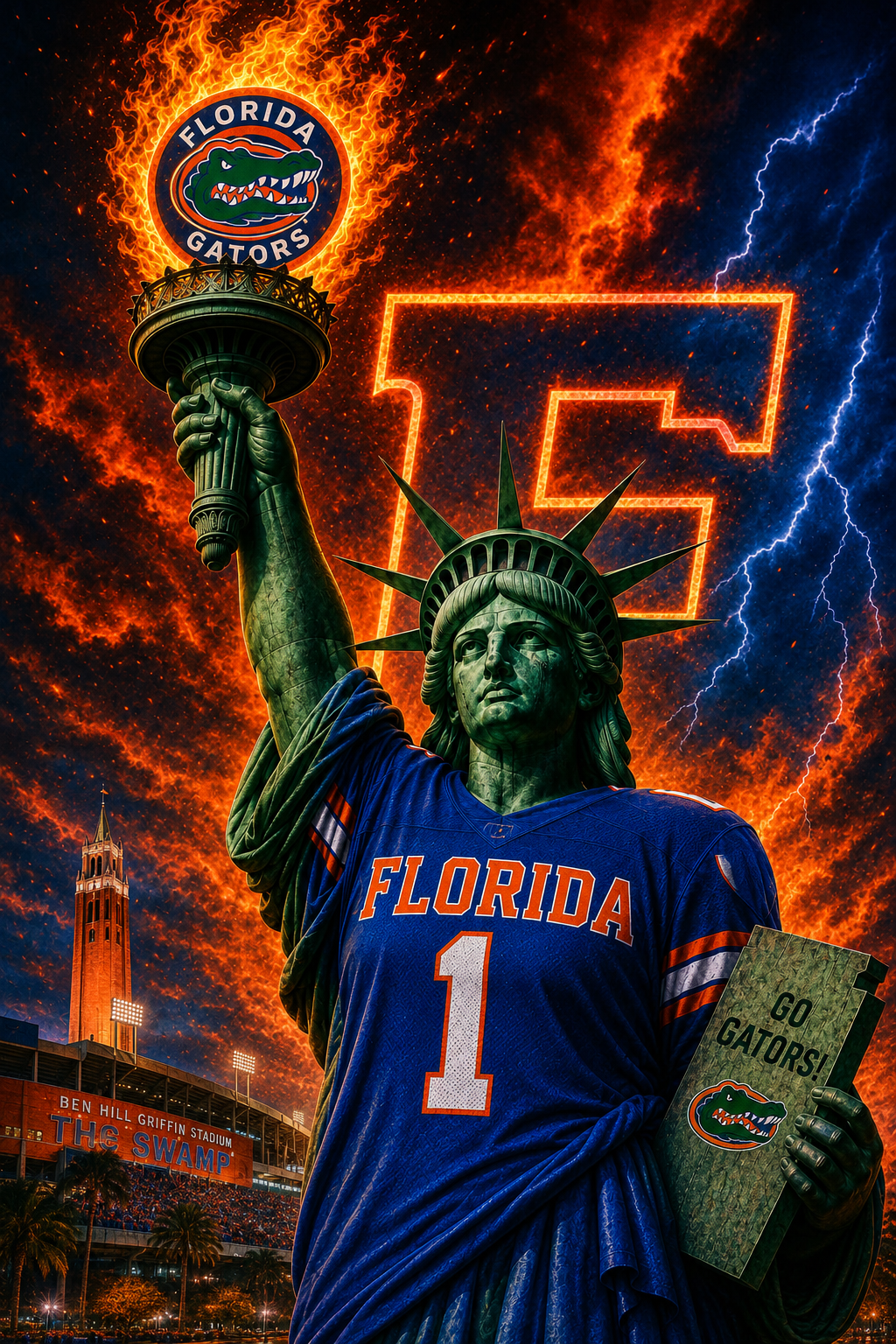 Florida Gators Stadium Statue Sports Wall Art Print