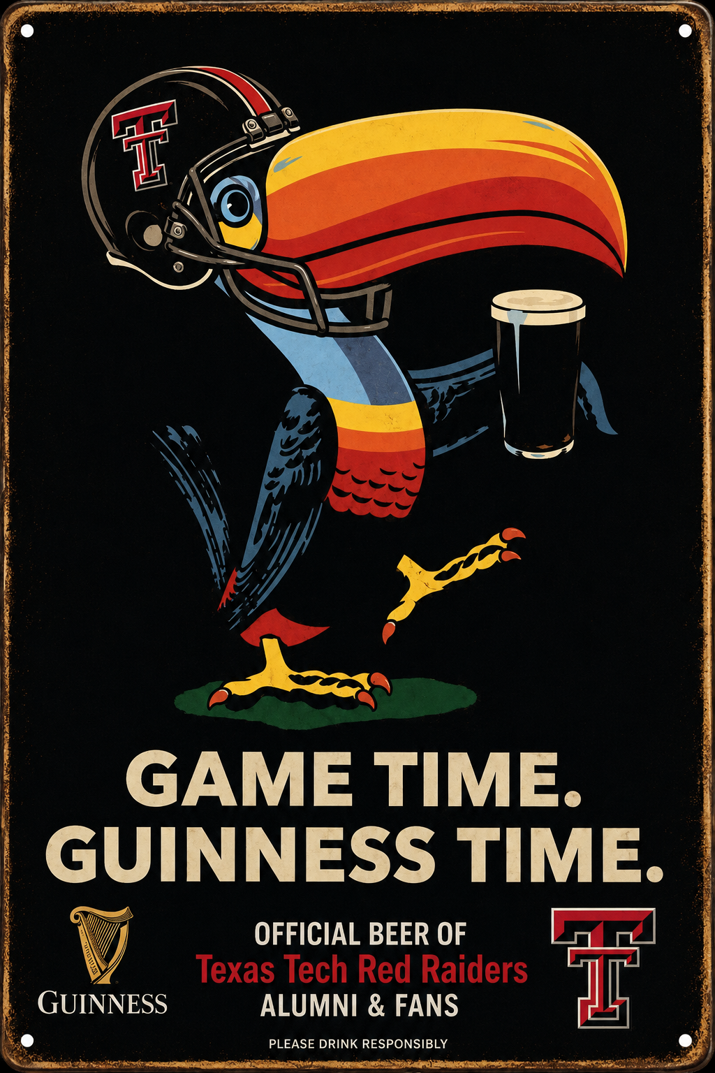 Guinness Texas Tech Red Raiders Game Time Metal Sign
