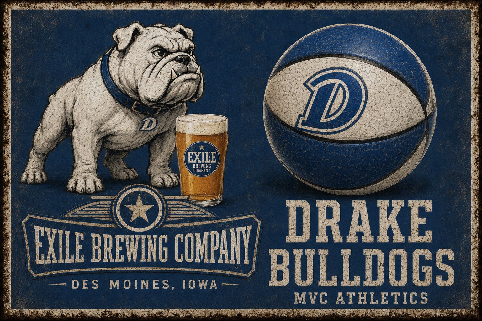 Des Moines Bulldogs Vintage-Style Brewery Sports Wall Art