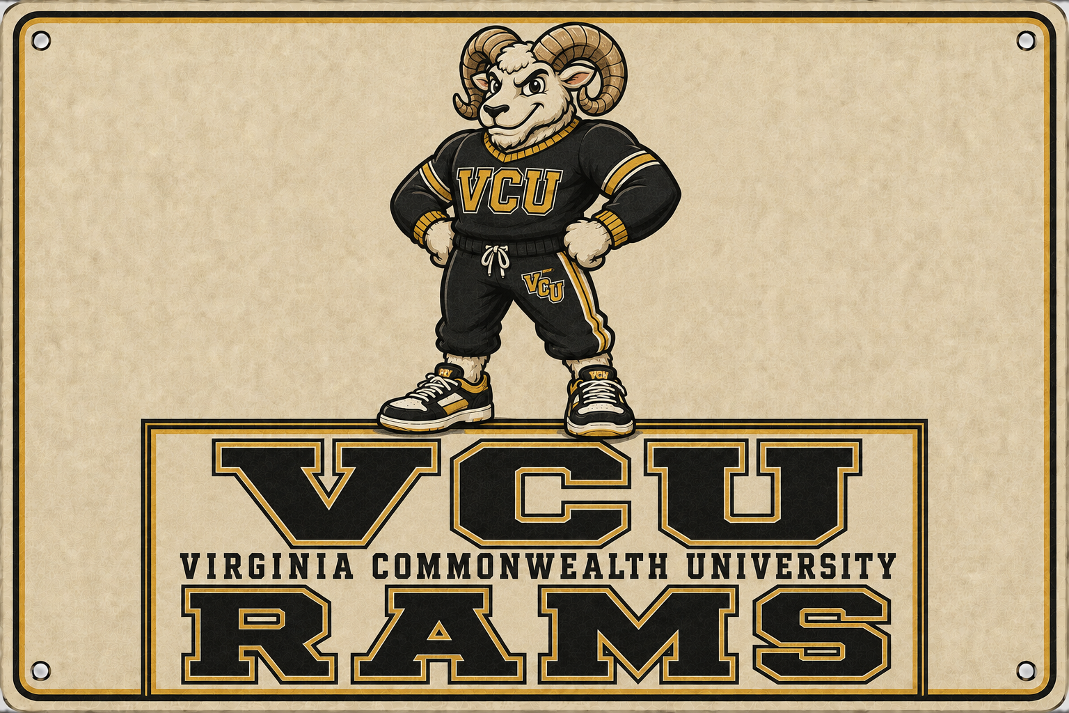 VCU Rams Mascot Black and Gold Decorative Wall Sign