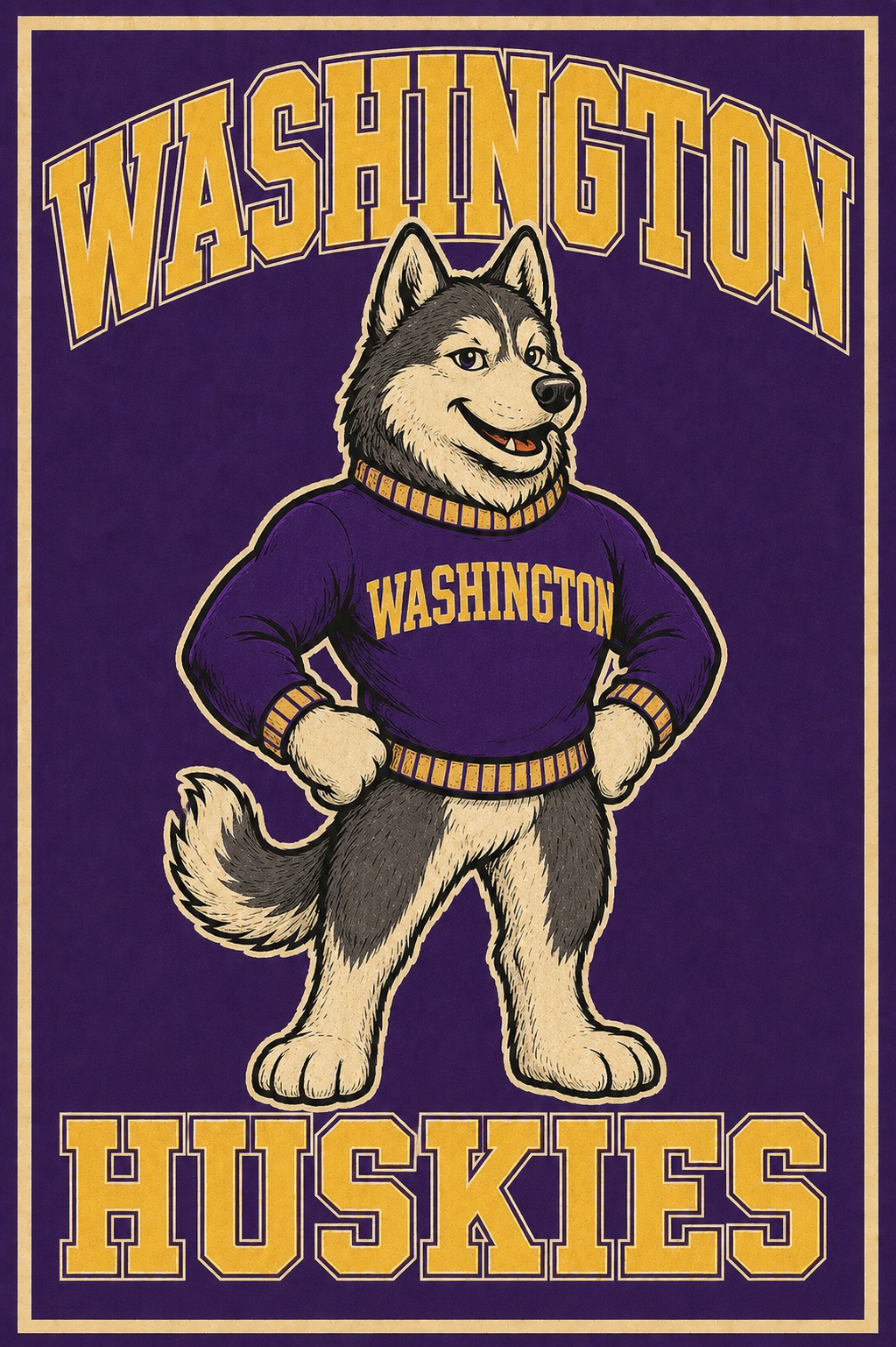 Washington Huskies Purple and Gold Husky Wall Art