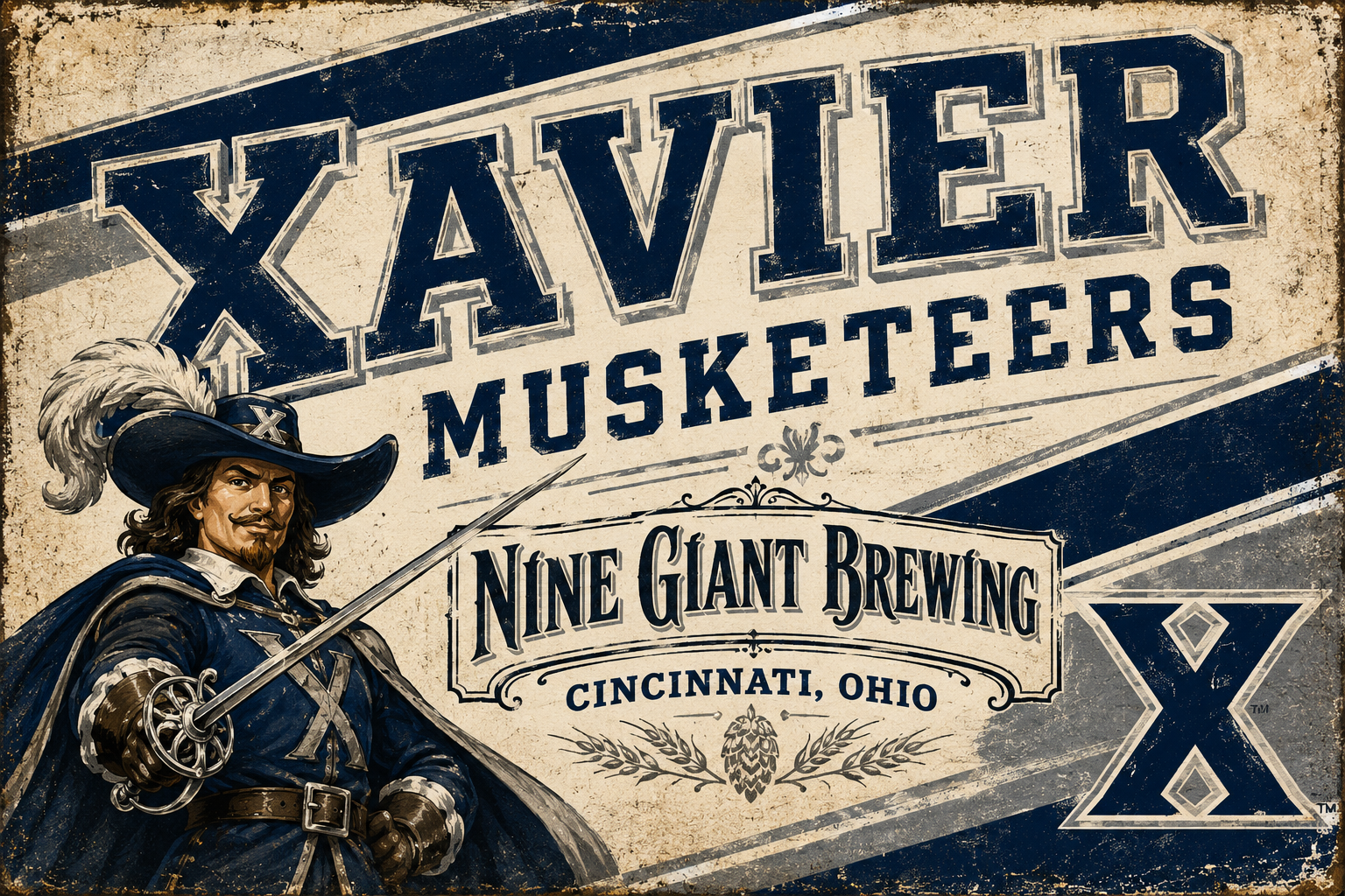 Distressed Xavier Musketeers Nine Giant Brewing Wall Art