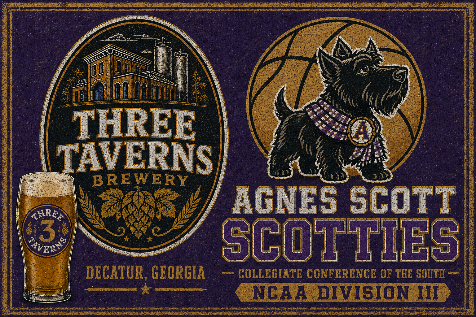 Three Taverns Brewery Agnes Scott Scotties Illustrated Wall Art