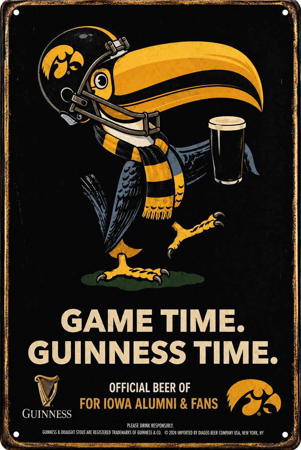 Iowa Hawkeyes-Inspired Guinness Game Time Wall Sign