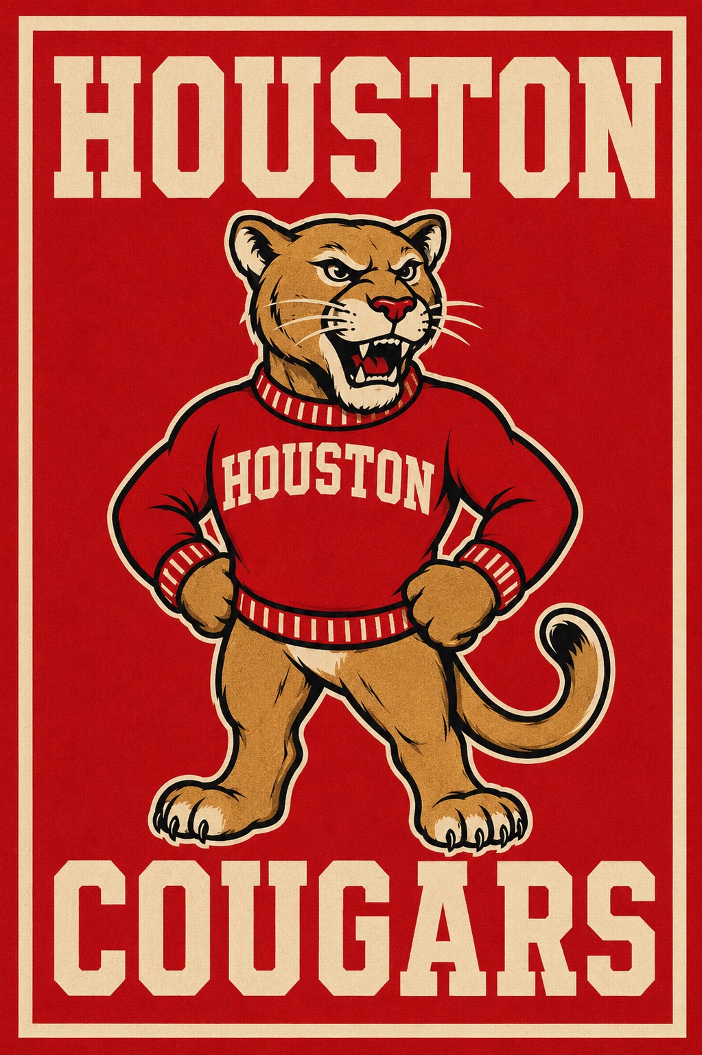 Houston Cougars Vintage-Style Cougar Graphic Wall Art