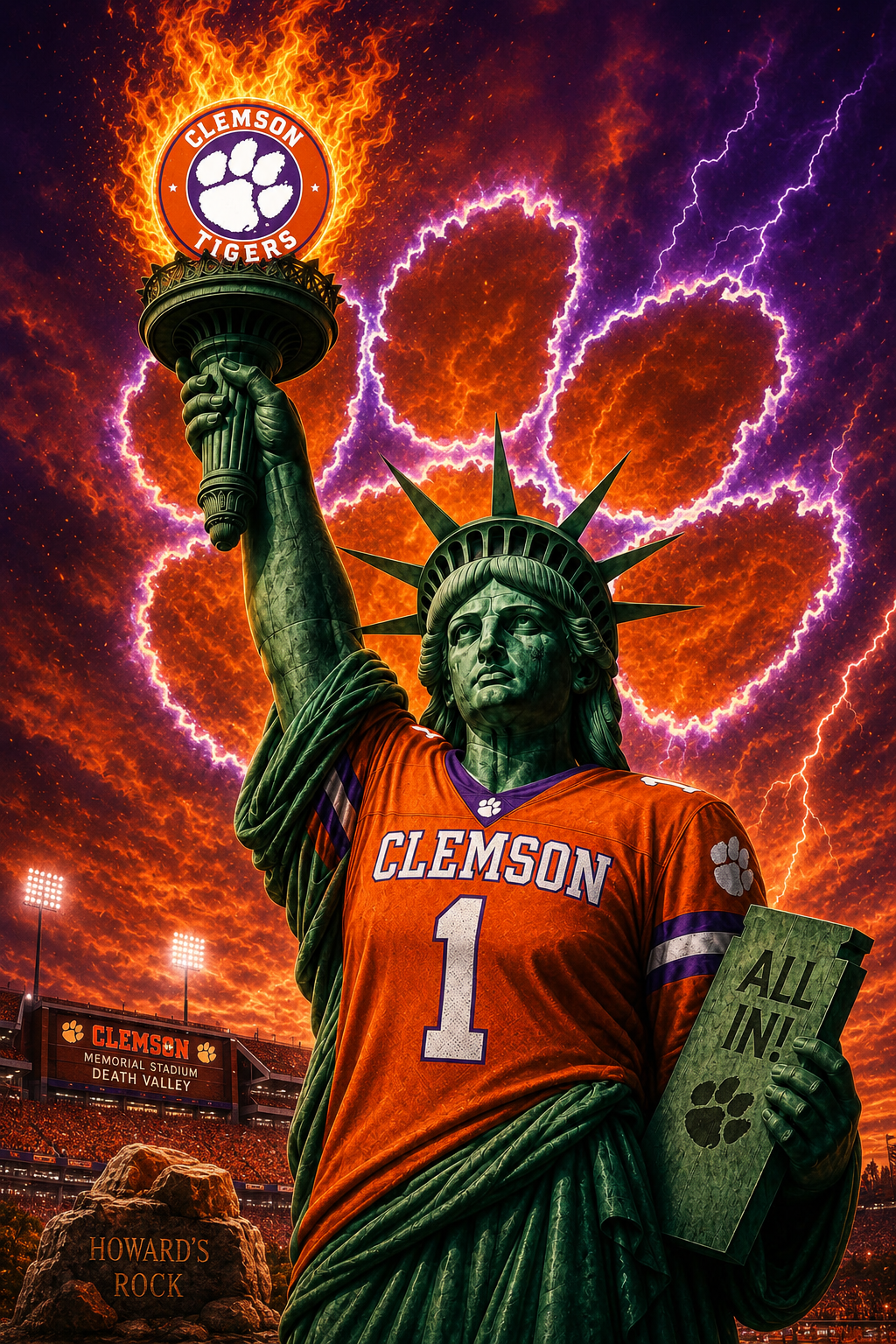 Clemson Tigers Statue of Liberty Death Valley Poster