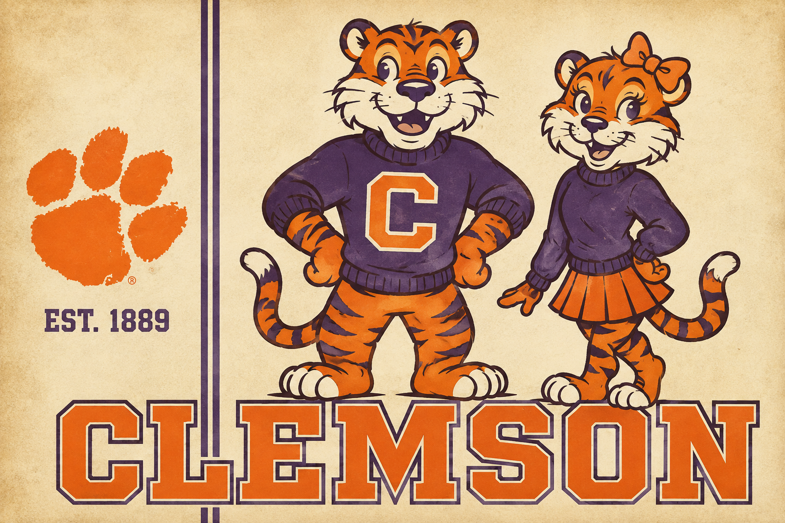 Clemson Tigers Vintage-Style Mascot Wall Art