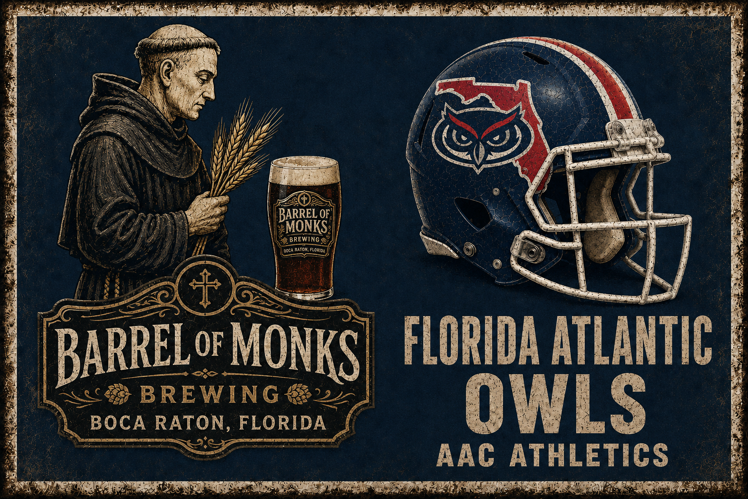 Barrel of Monks Florida Atlantic Owls Vintage Style Poster