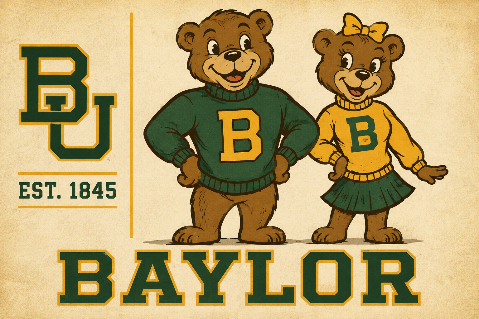 Baylor Bears BU Est. 1845 Vintage-Style Wall Art