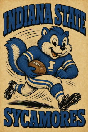 Indiana State Sycamores Blue Football Mascot Wall Art