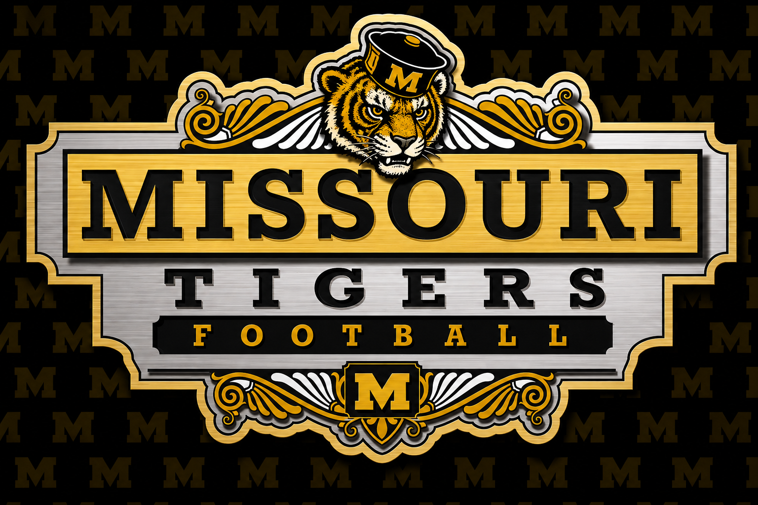 Missouri Tigers Football Tiger Black Gold Wall Sign Design