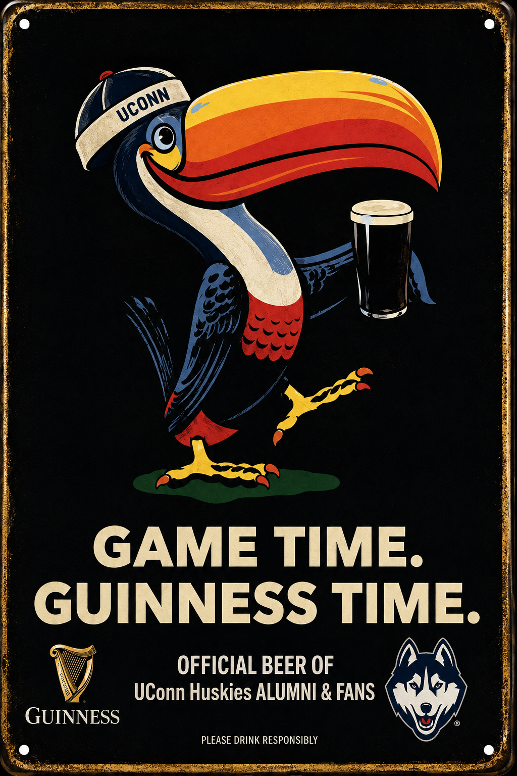UConn Huskies Game Time Guinness-Style Metal Wall Sign