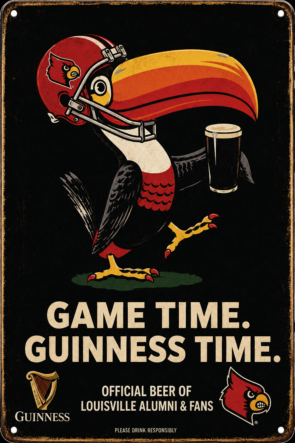 Game Time Guinness Louisville Football Cardinal Wall Sign