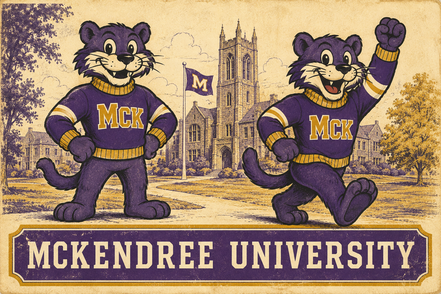 McKendree University Purple Bear Vintage-Style Wall Art
