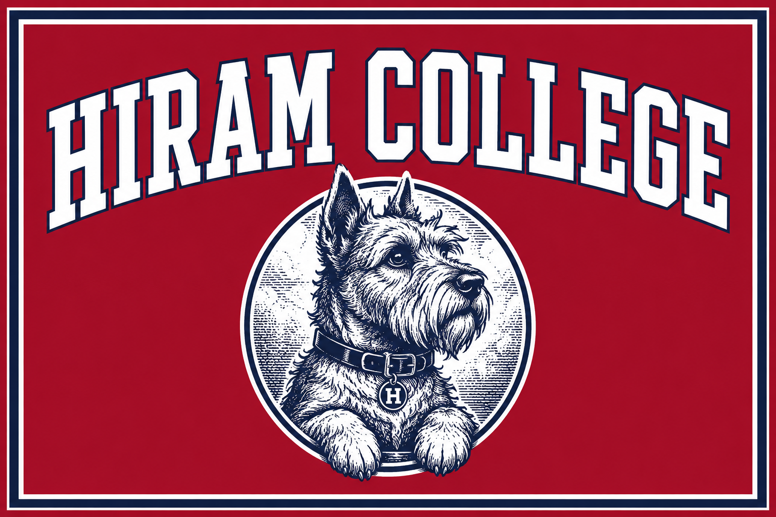 Hiram College Dog Mascot Red, White & Navy Wall Art