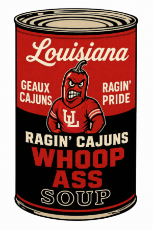 Louisiana Ragin’ Cajuns Whoop Ass Soup Can Print