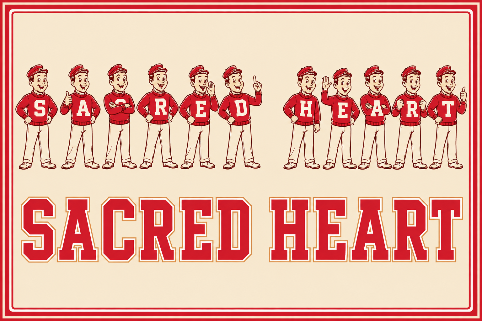 Sacred Heart Vintage-Style Character Typography Wall Art