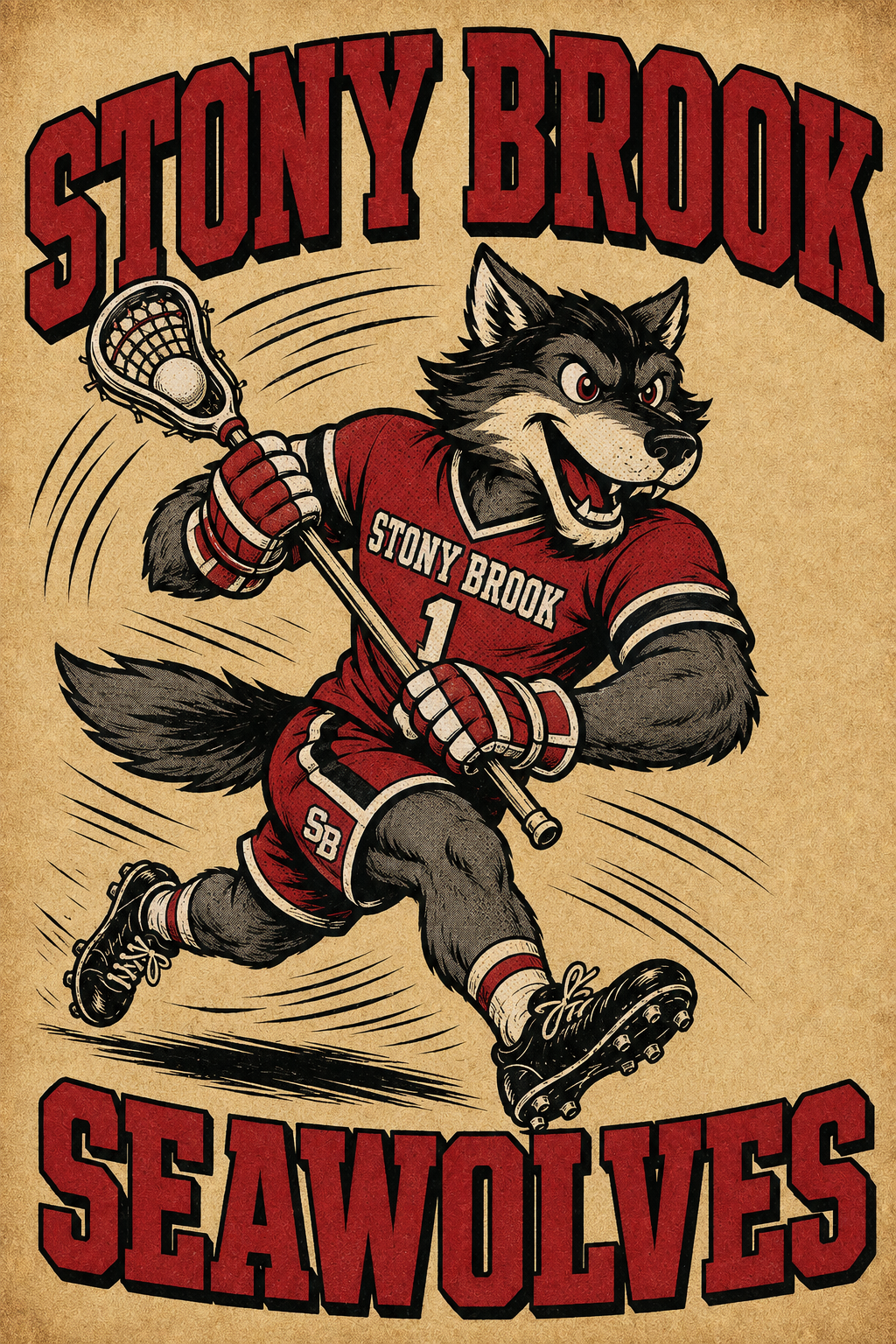 Stony Brook Seawolves Wolf Lacrosse Wall Art