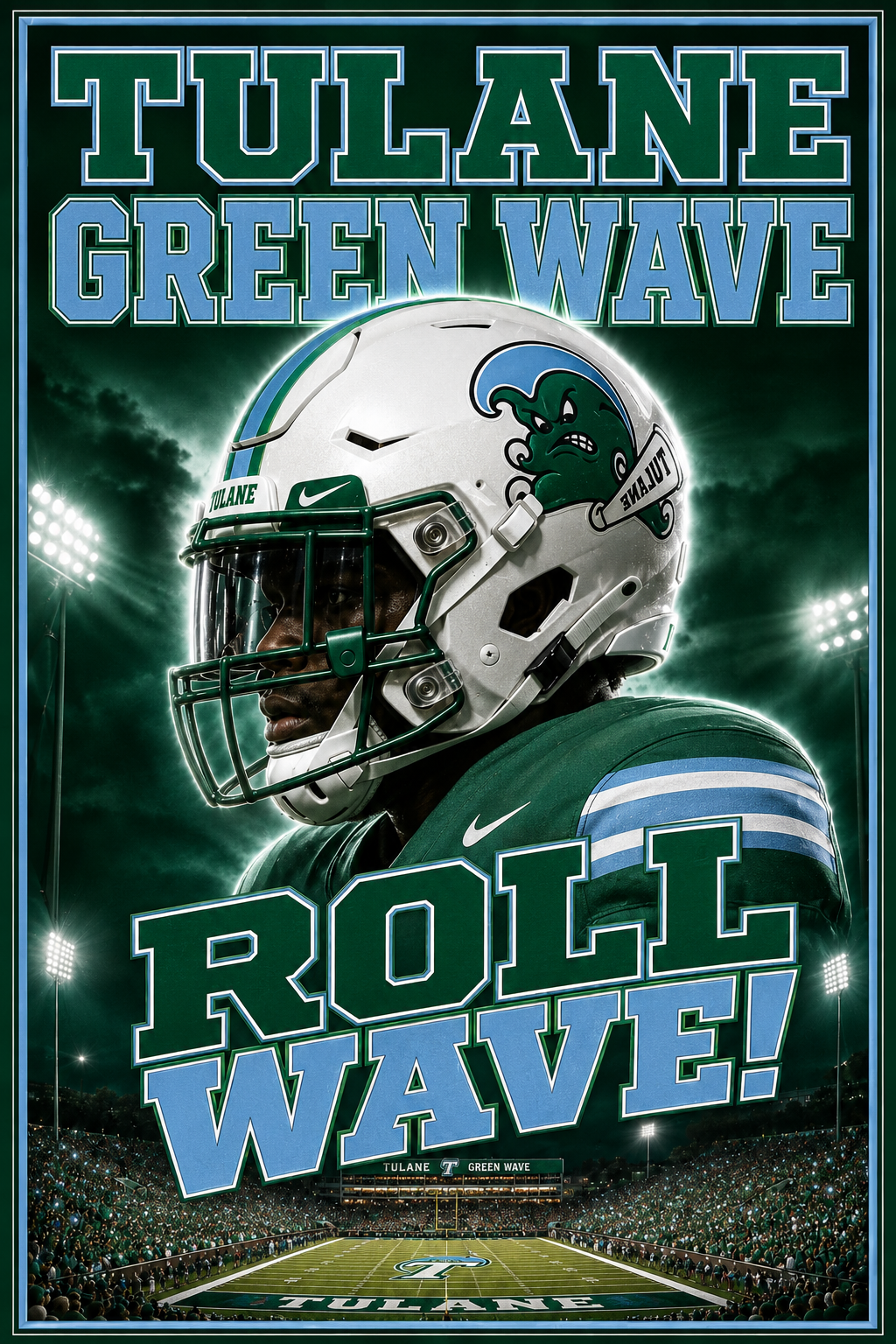 Tulane Green Wave Football Helmet Stadium Wall Art