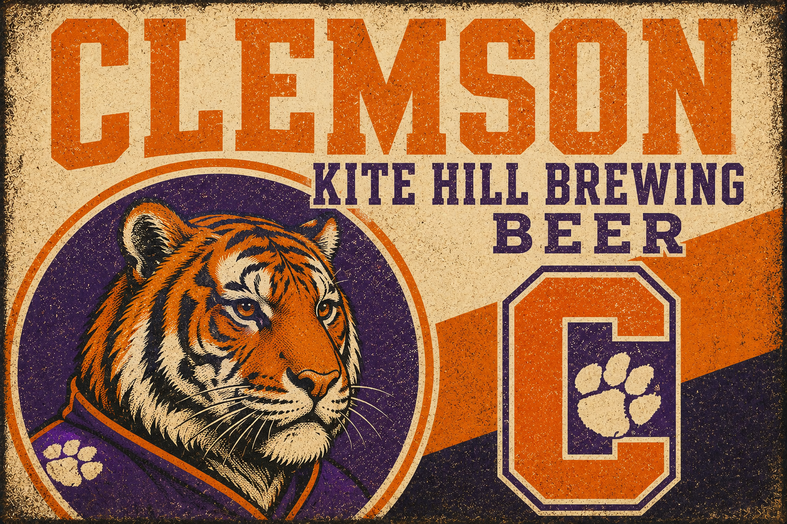 Clemson Kite Hill Brewing Beer Tiger Vintage-Style Wall Art