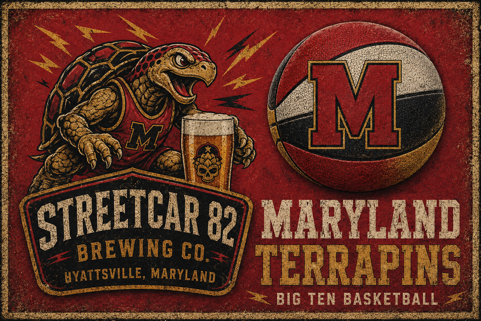 Vintage-Style Maryland Terrapins Basketball Beer Wall Art