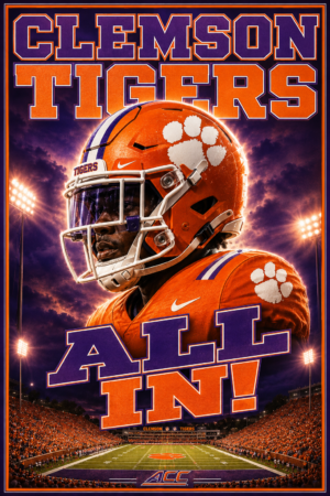 Clemson Tigers Football Helmet and Stadium Wall Art