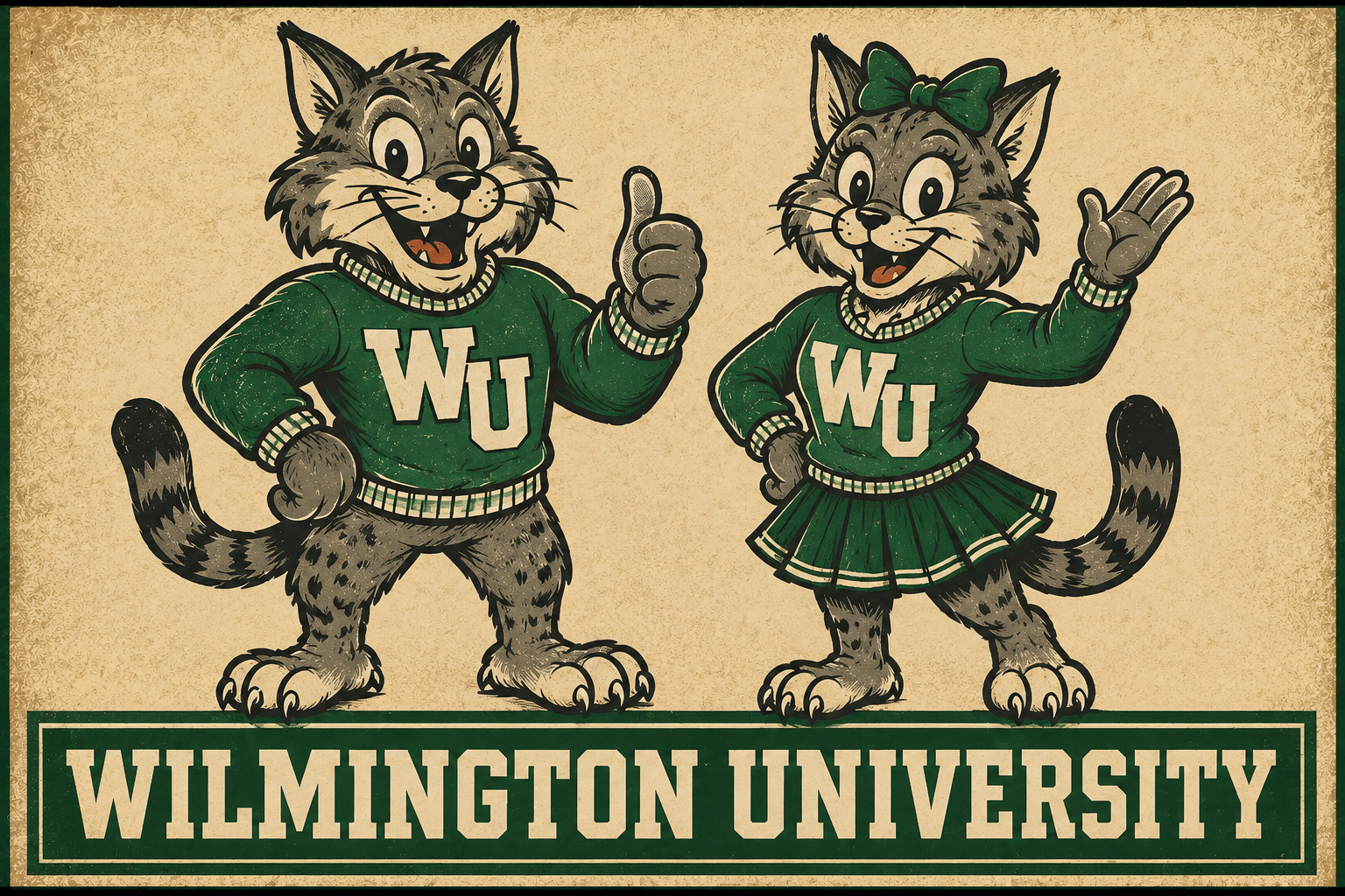 Wilmington University WI Wildcat Mascots Vintage-Style Wall Art