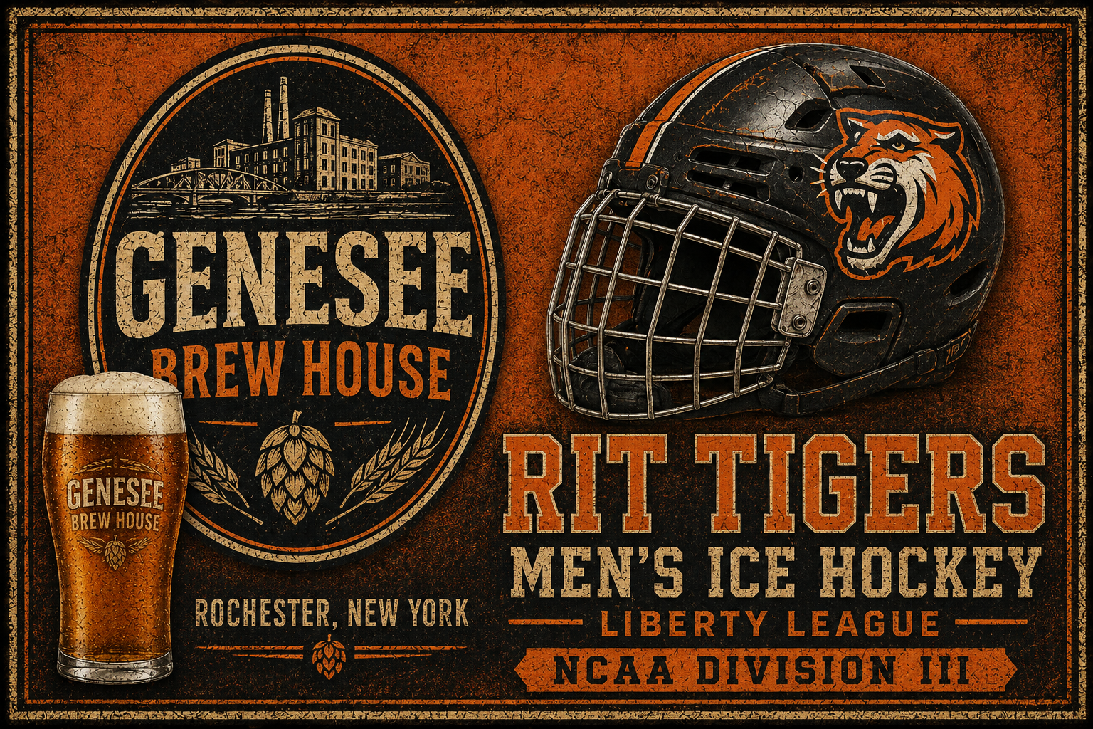 Genesee Brew House Rochester Tigers Hockey Vintage-Style Wall Art