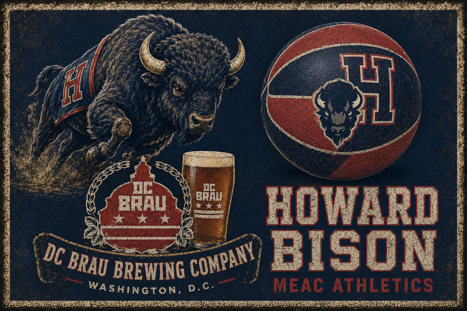 Distressed Bison Basketball and Brewing Wall Art