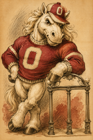 Football Horse Illustration Wall Art – Red Jersey & Cap