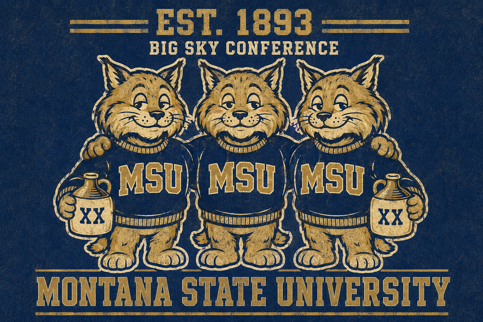 Vintage-Style Montana State Bobcat Trio Graphic