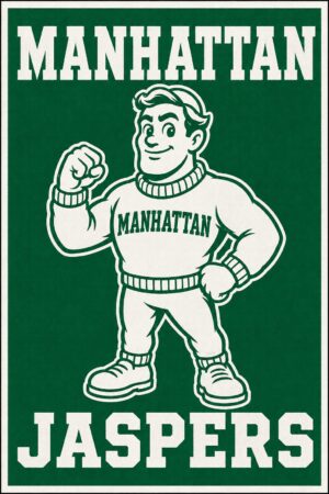 Manhattan Jaspers Green and Cream Mascot Poster