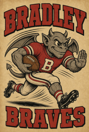 Vintage-Style Bradley Braves Football Mascot Wall Art