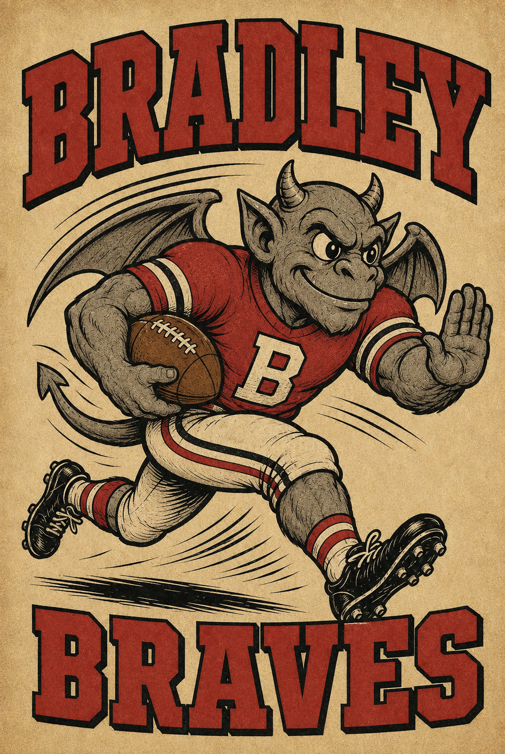 Vintage-Style Bradley Braves Football Mascot Wall Art