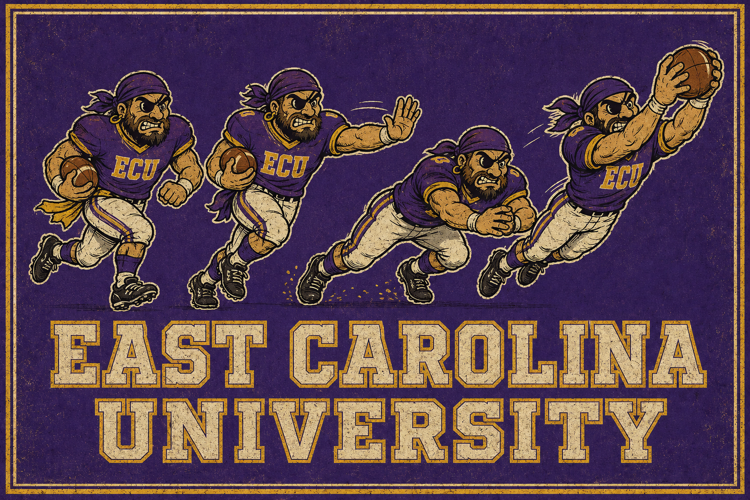 East Carolina Purple and Gold Pirate Football Wall Art