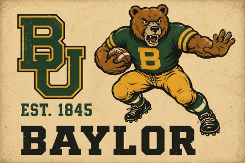 Vintage-Style Baylor Bear Football Wall Art