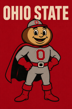 Ohio State Cartoon Superhero Wall Art Print