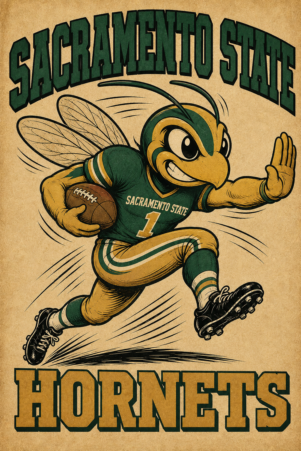 Sacramento State Hornets Football Mascot Vintage-Style Wall Art