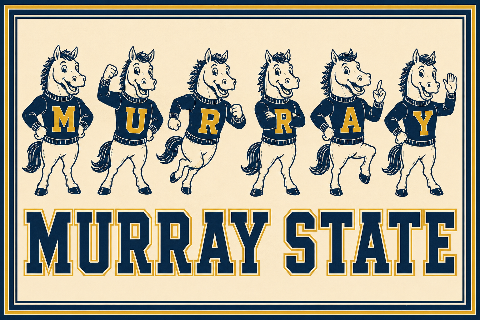 Murray State Horse Mascots Typography Wall Art Print
