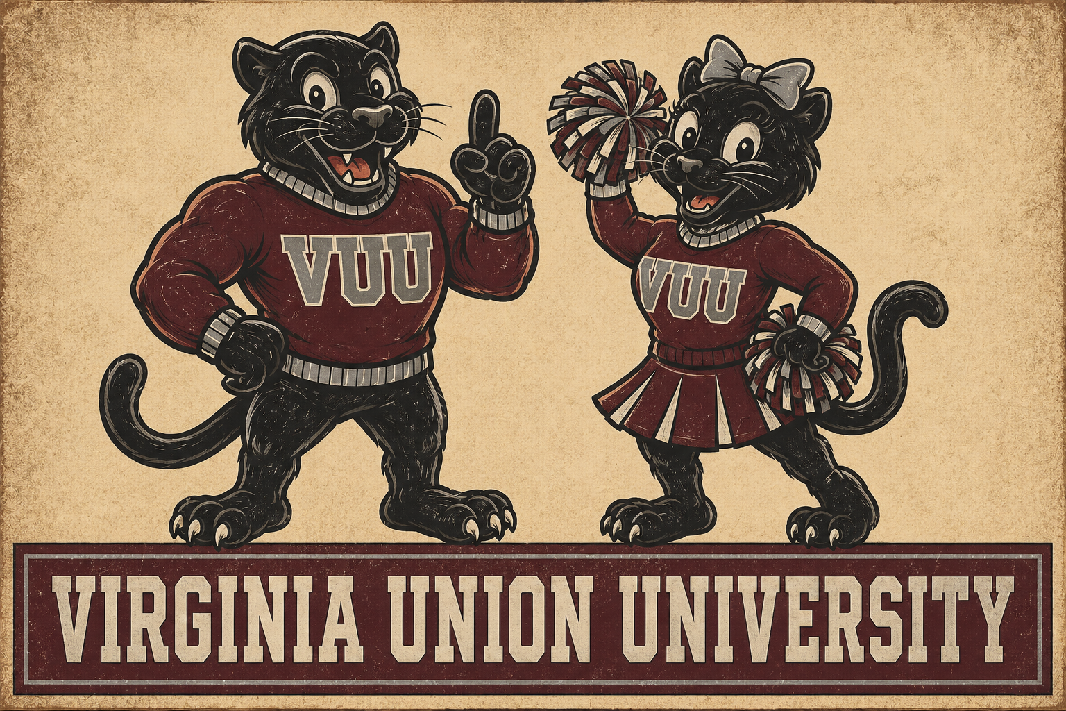 Vintage-Style VUU Panther Mascots Wall Art Print