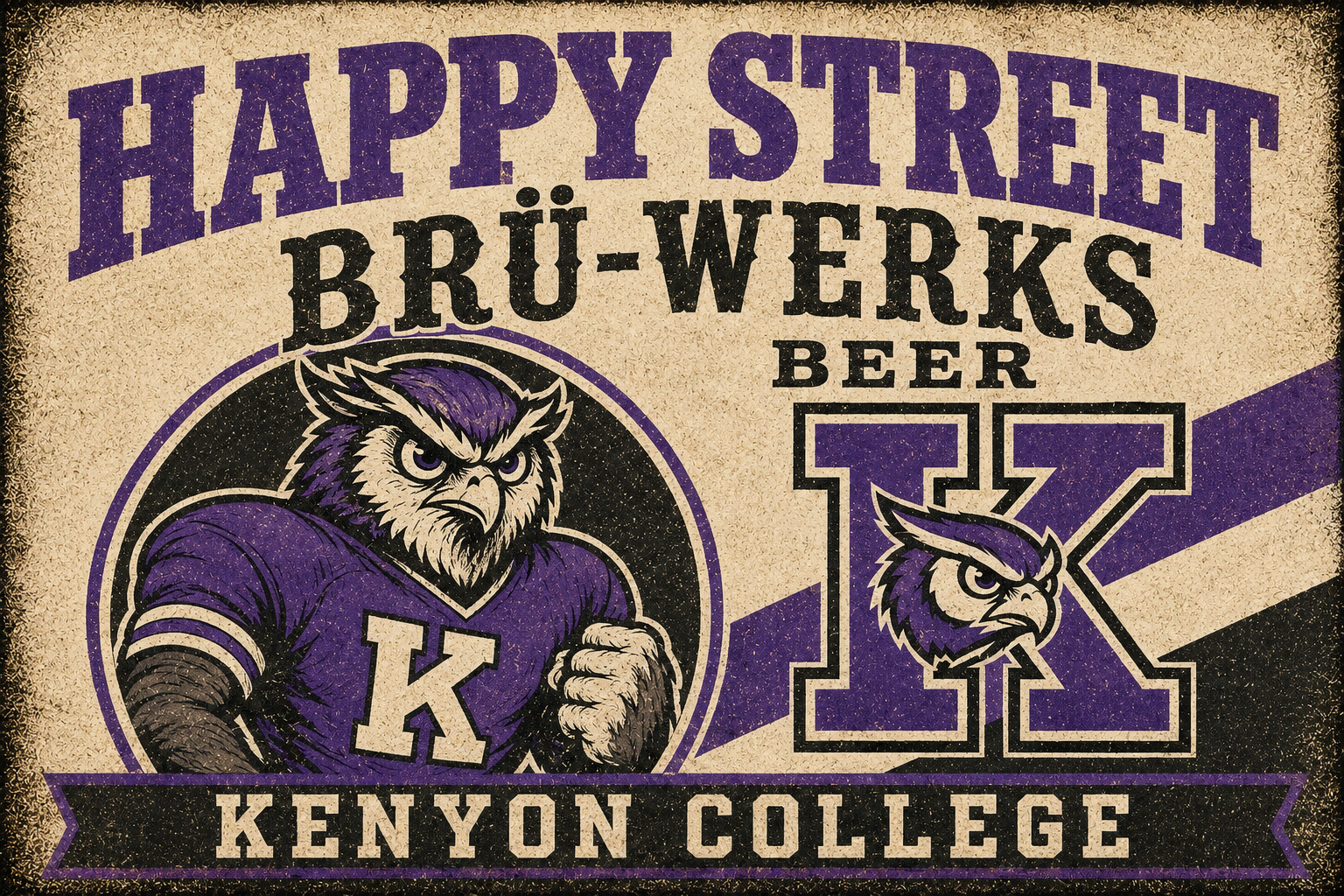 Happy Street Bru-Werks Kenyon College Owl Vintage-Style Wall Art