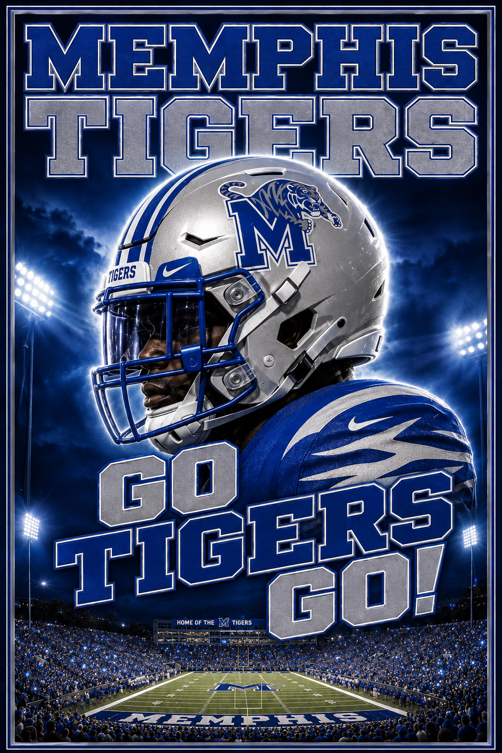 Memphis Tigers Football Helmet Stadium Wall Art
