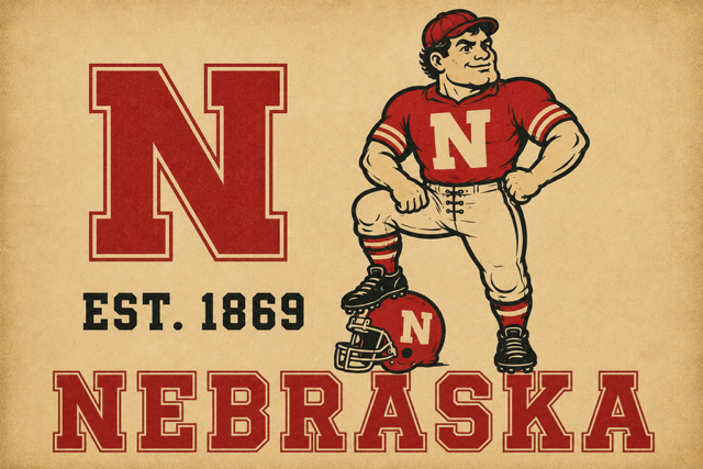 Nebraska N Mascot Est. 1869 Retro Wall Art Print