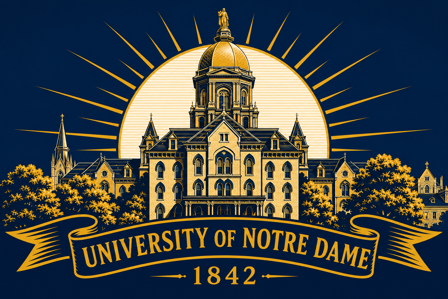 University of Notre Dame 1842 Campus Illustration